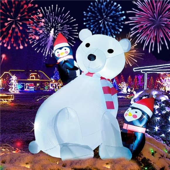 5.3 FT Inflatable Polar Bear with Penguins Build-in LED Blow up Christmas Decor - Picture 4 of 6